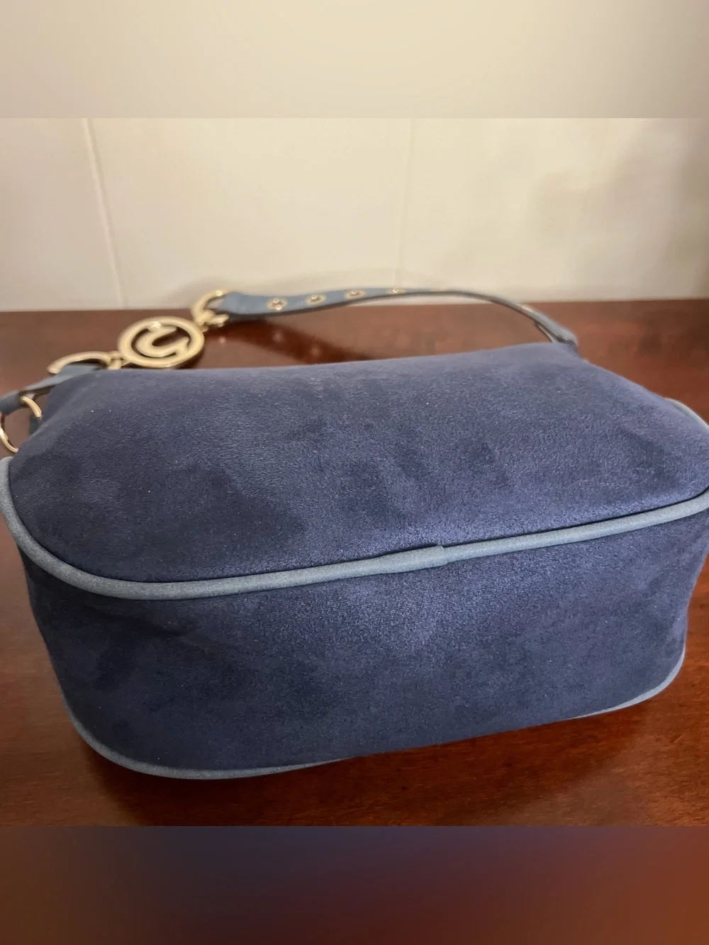 True Religion blue Suede Shoulder Bag with Gold Accent